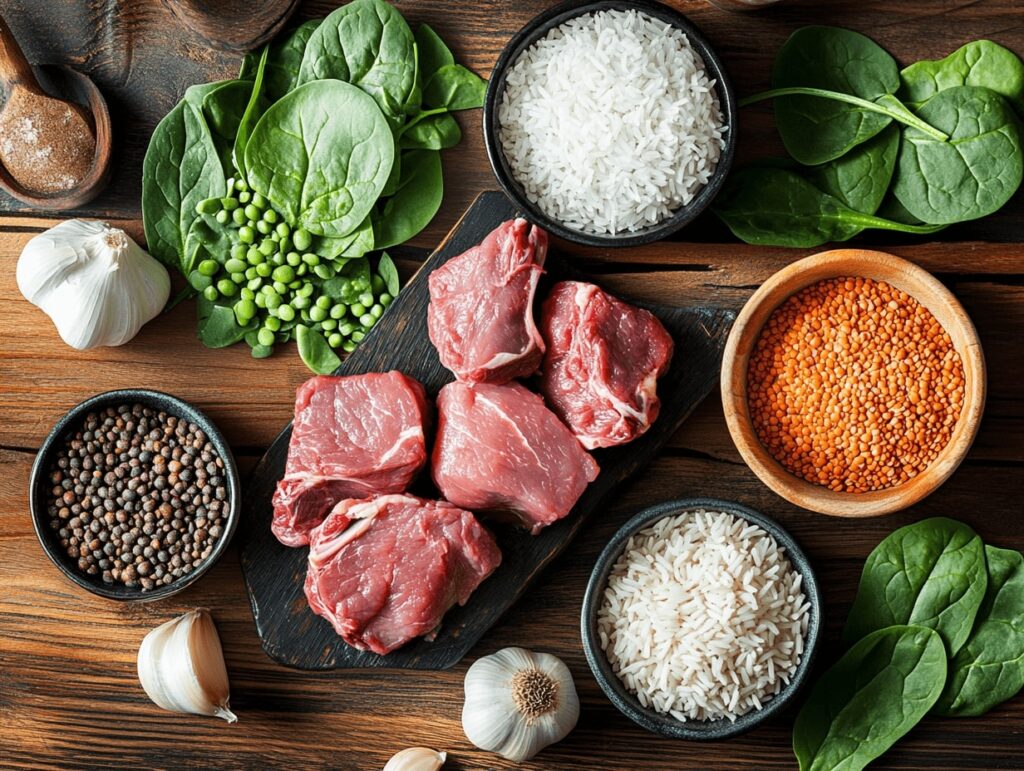 Lamb Lentils Rice Spinach Recipe ingredients