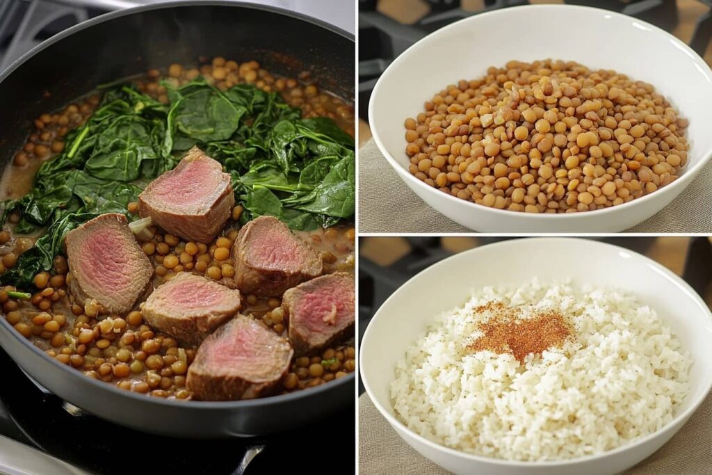 Steps To Make Lamb Lentils Rice Spinach