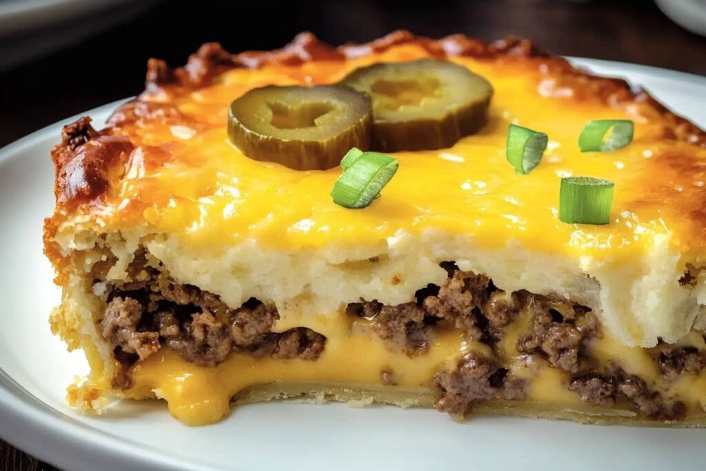 Impossible Bisquick Cheeseburger Pie Slice